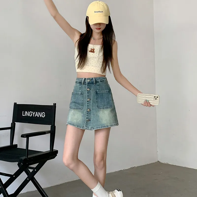 XIANSINIAO Denim Short Skirts Women's-5
