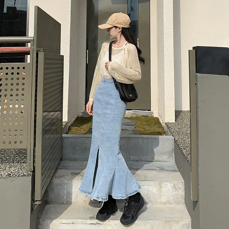 XIANSINIAO Denim Long Skirt Women's-4
