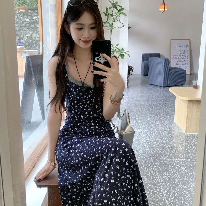 XIANSINIAO Slip Dresses Women's Mock Two Piece Floral Dress-2