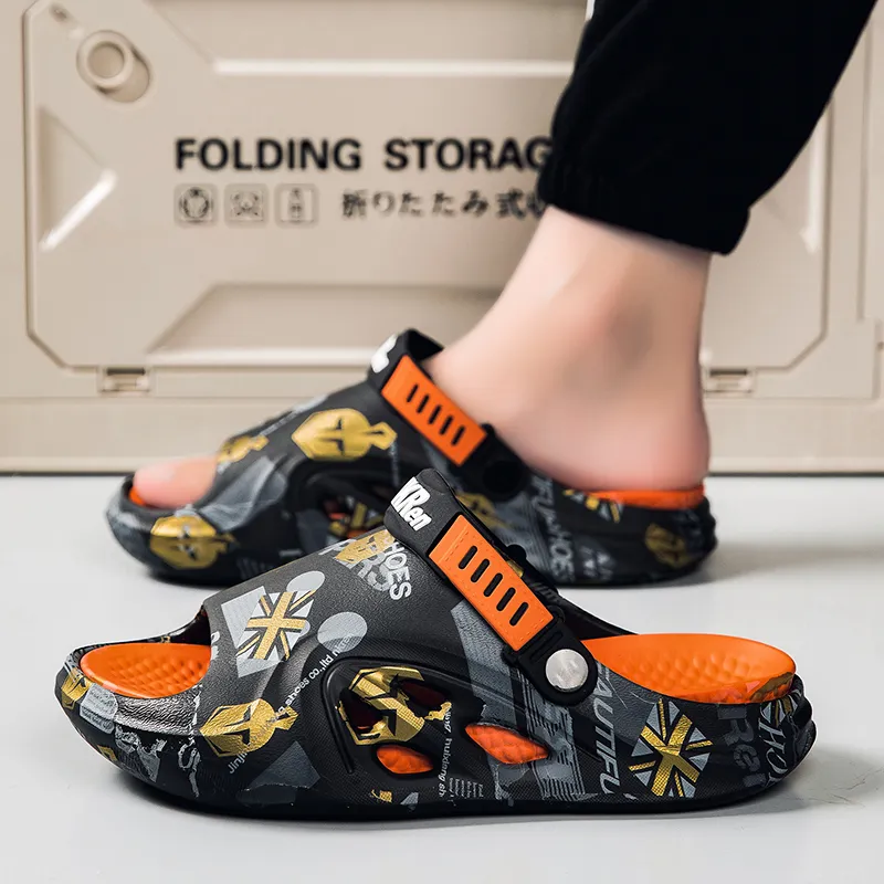 FCMM Beach Sandals Men Khaki/Black Orange/Matcha Green-6