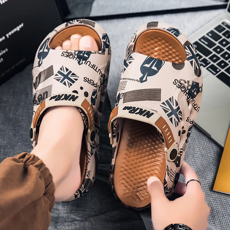 FCMM Beach Sandals Men Khaki/Black Orange/Matcha Green-2