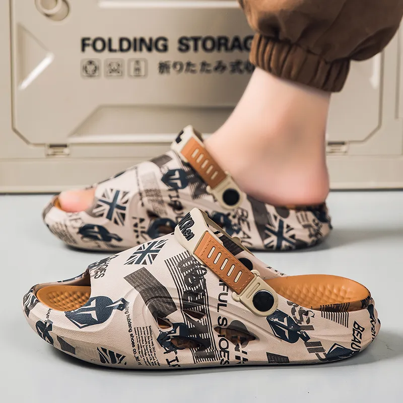 FCMM Beach Sandals Men Khaki/Black Orange/Matcha Green-1