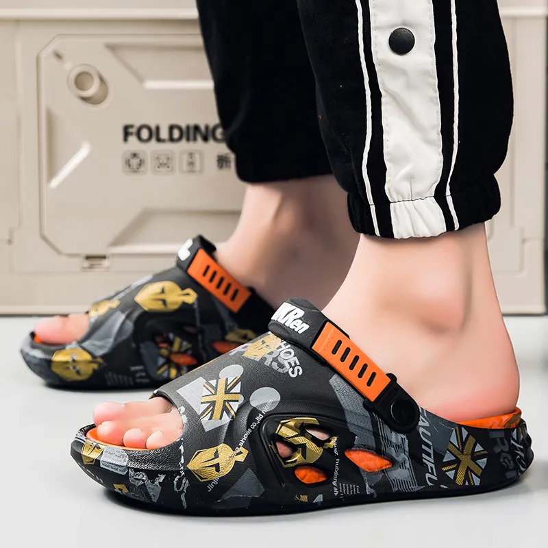 FCMM Beach Sandals Men Khaki/Black Orange/Matcha Green-5