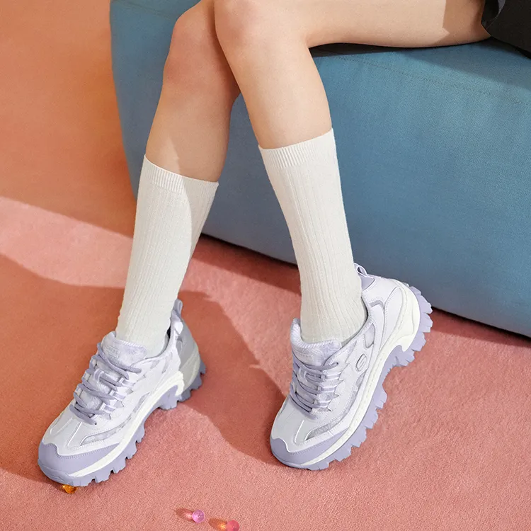 Skechers Street Anti Slip Wear Resistant Low Top Chunky Sneakers Women's White Purple-7