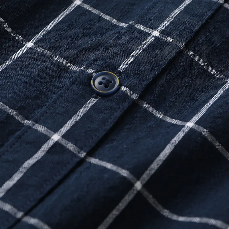ARTSDON Shirts Men Navy Blue Plaid-4