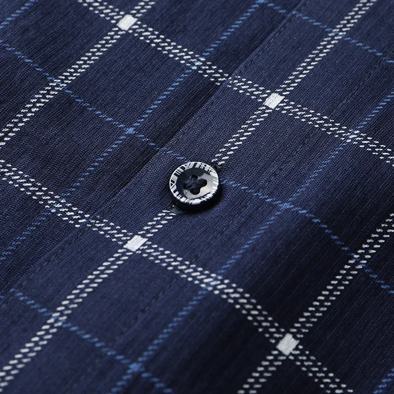 ARTSDON Shirts Men Navy Blue Plaid-3