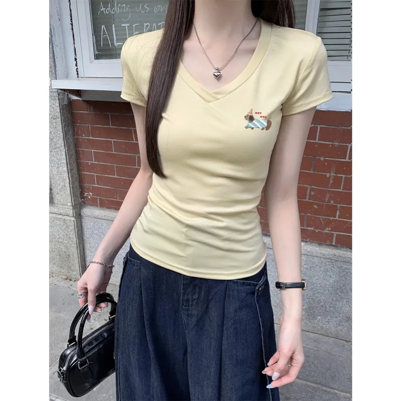 HEISU Regular T Shirt Women's Cream Yellow-43