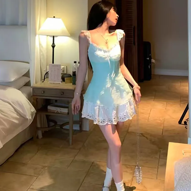 BIFH Slip Dresses Women's Sea Salt Blue Cover Up With White Camisole Dress-5