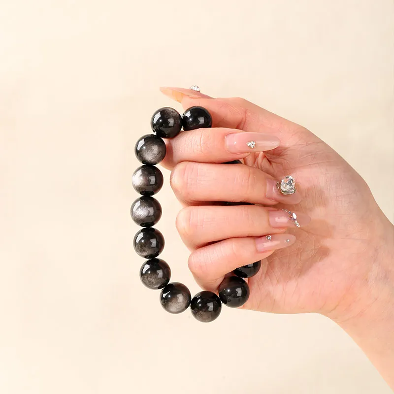 ANXING Obsidian Beaded Bracelet For Good Luck, Wealth, And Career Success Unisex-3