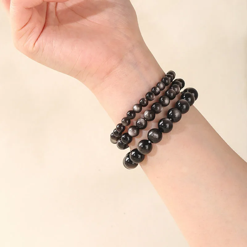 ANXING Obsidian Beaded Bracelet For Good Luck, Wealth, And Career Success Unisex-4
