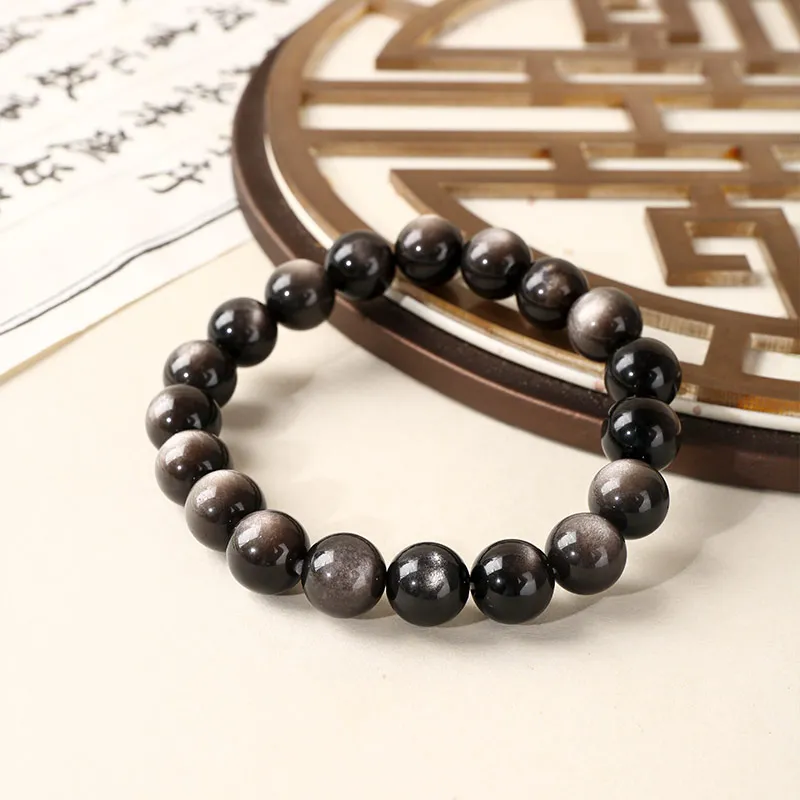 ANXING Obsidian Beaded Bracelet For Good Luck, Wealth, And Career Success Unisex-2