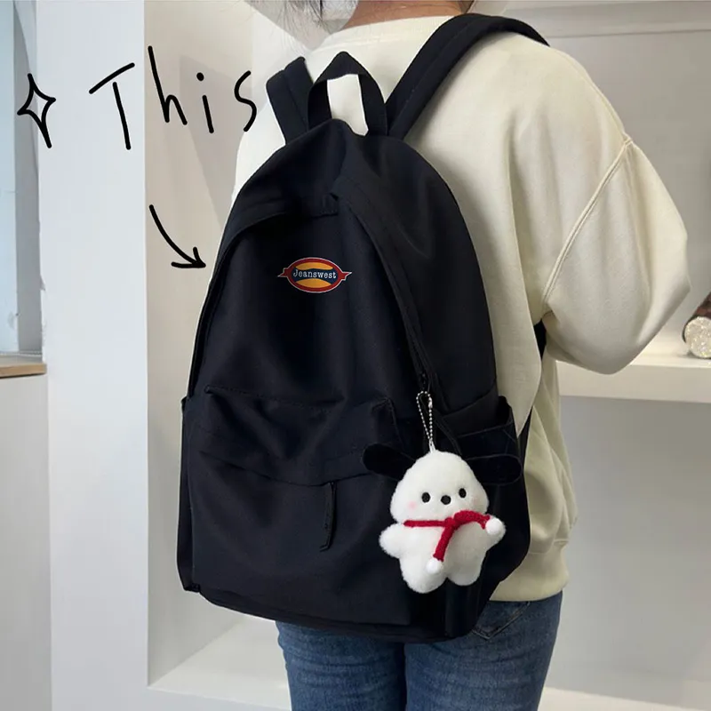 JEANSWEST Nylon Backpack Unisex Black/White/Red-2
