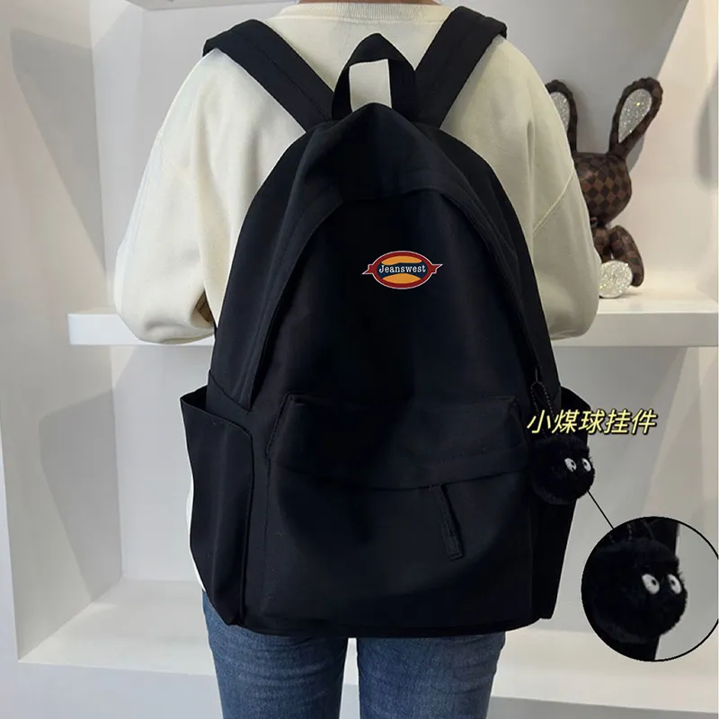 JEANSWEST Nylon Backpack Unisex Black/White/Red-3