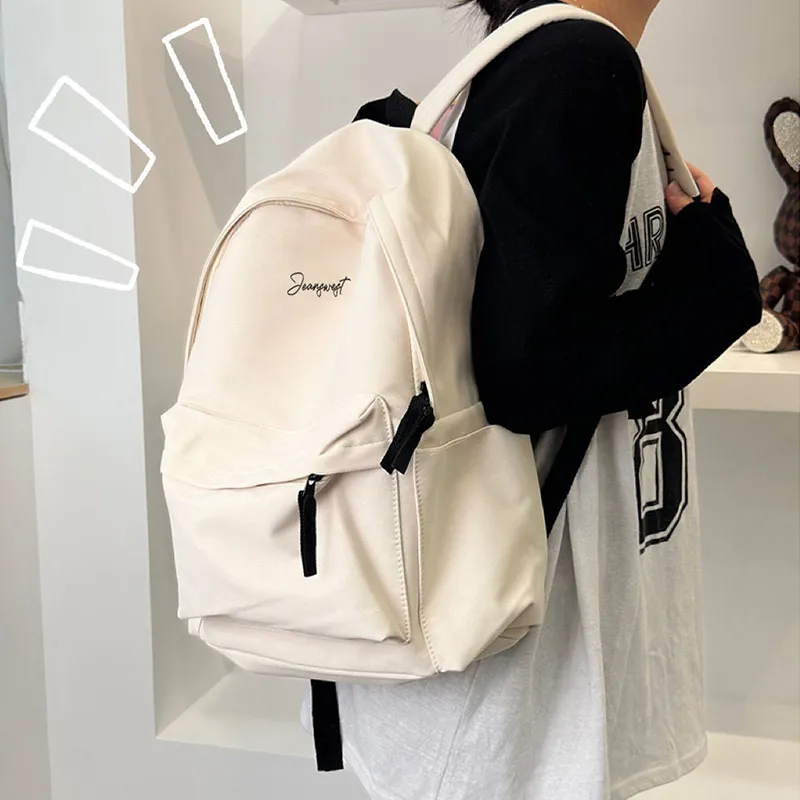 JEANSWEST Nylon Backpack Unisex Black/White/Red-2