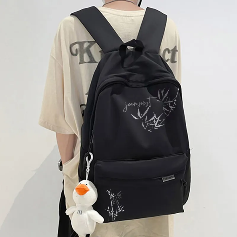 JEANSWEST Nylon Backpack Unisex Black/White-1