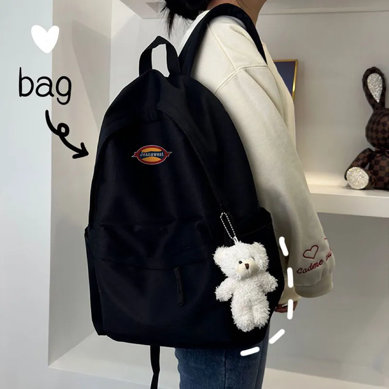 JEANSWEST Nylon Backpack Unisex Black/White/Red-4