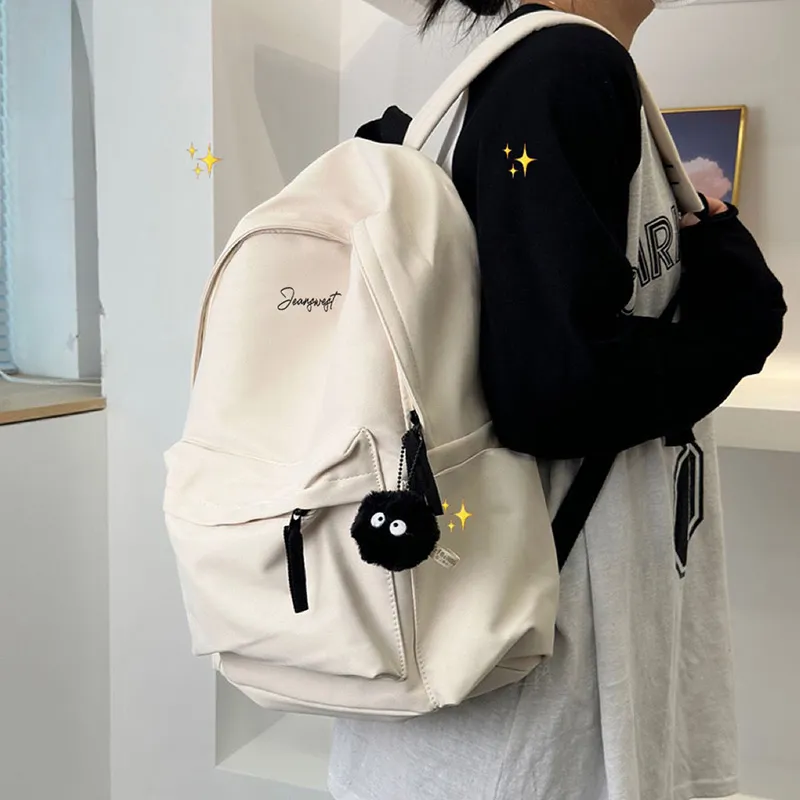 JEANSWEST Nylon Backpack Unisex Black/White/Red-3