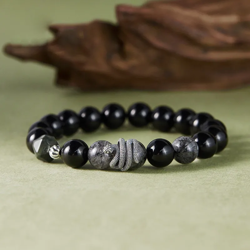 Ancient Jewelry Obsidian Bracelets Unisex-2
