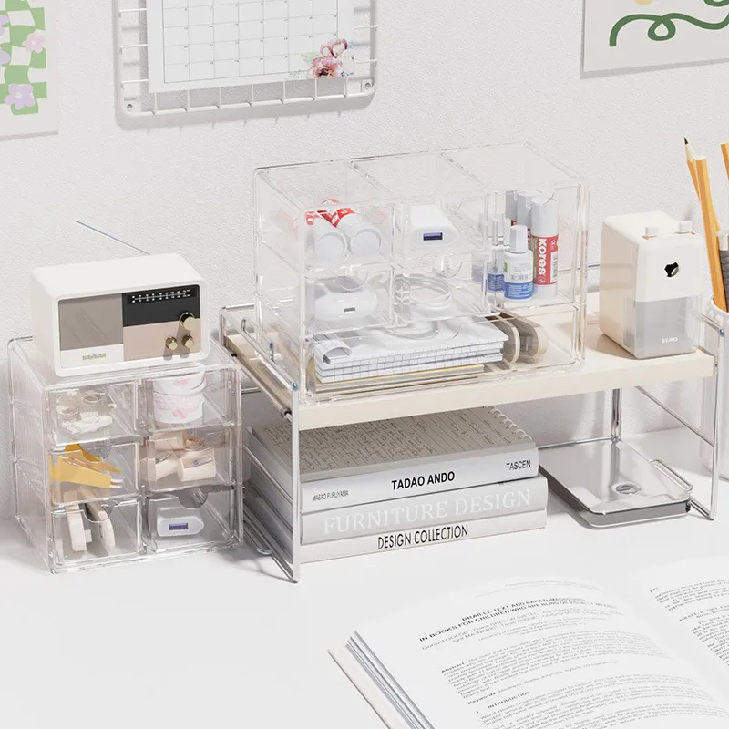 JIAOXUEFEI Cosmetics Storage Box Vanity Table Shelf Desktop High Quality Organizer Drawer Cabinet Transparent Gray-3