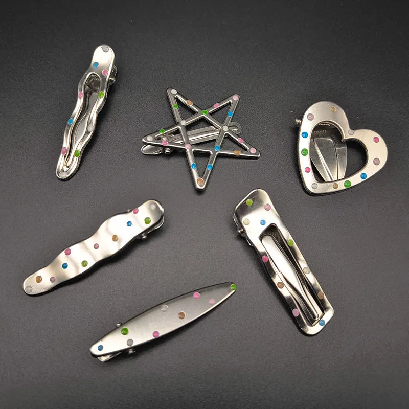 JINGLINGLONG Silver Multicolor Dots Metal Side Clip For Forehead Claw Clip For Stray Hair Slide Side Bangs Clip-2