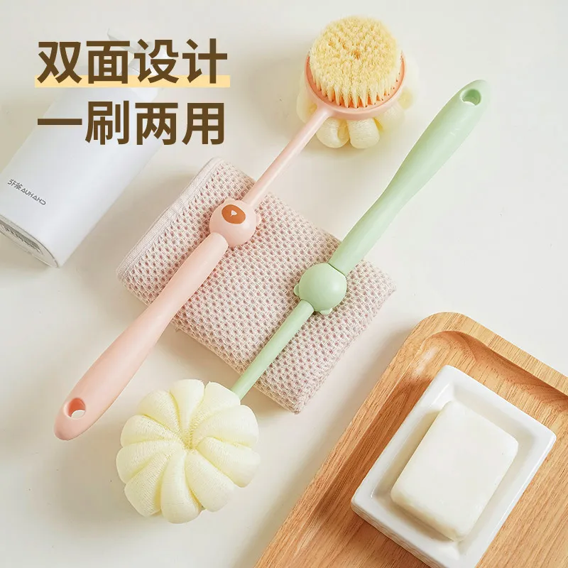 JINGLINGLONG Bathing Double Sided Soft Bristle Long Handle Brush For Massaging And Cleaning Bear Double Sided Brush-2