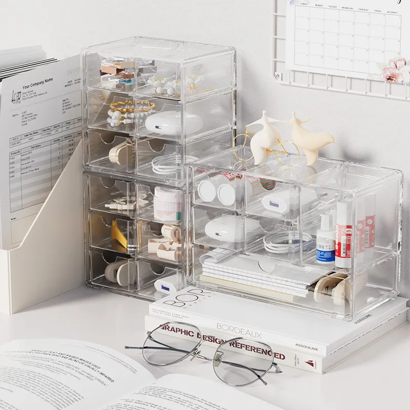 JIAOXUEFEI Cosmetics Storage Box Vanity Table Shelf Desktop High Quality Organizer Drawer Cabinet Transparent Gray-1