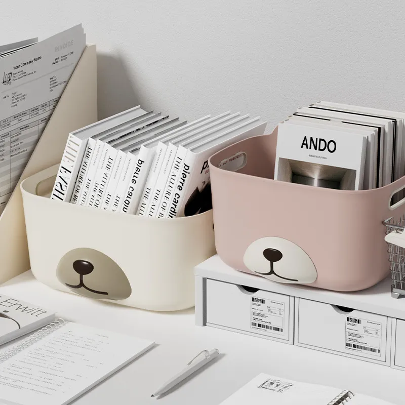 JINGLINGLONG Desktop Storage Box Panda Storage Cartoon Storage Basket Dormitory Storage Box Cosmetics-2