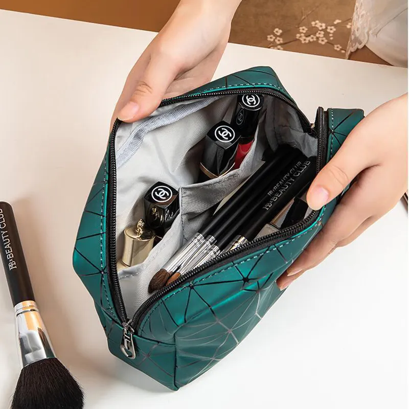JINGLINGLONG Diamond Pattern Makeup Bag PU Waterproof Toiletry Bag Travel Portable Cosmetics Storage Bag-1
