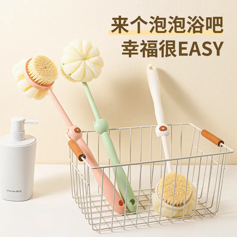 JINGLINGLONG Bathing Double Sided Soft Bristle Long Handle Brush For Massaging And Cleaning Bear Double Sided Brush-1