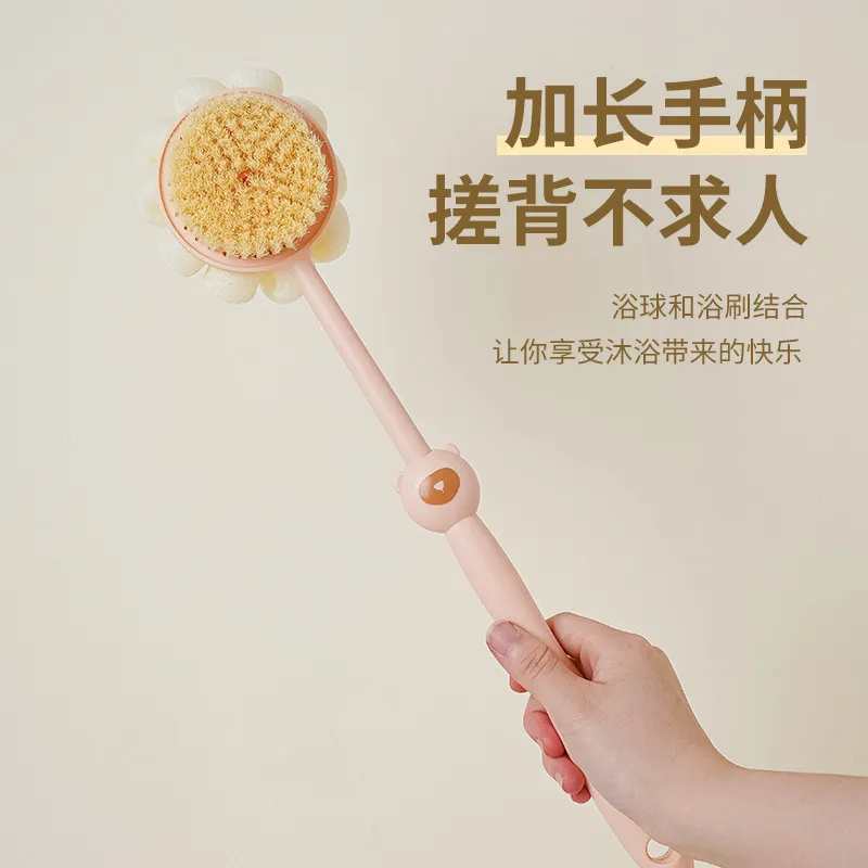 JINGLINGLONG Bathing Double Sided Soft Bristle Long Handle Brush For Massaging And Cleaning Bear Double Sided Brush-3