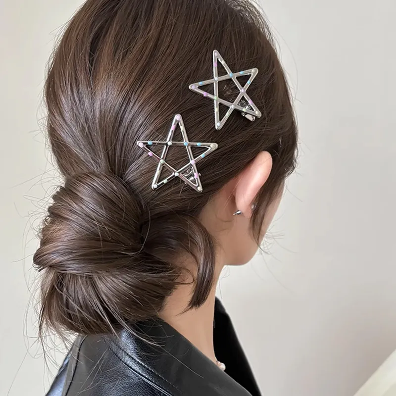 JINGLINGLONG Silver Multicolor Dots Metal Side Clip For Forehead Claw Clip For Stray Hair Slide Side Bangs Clip-3