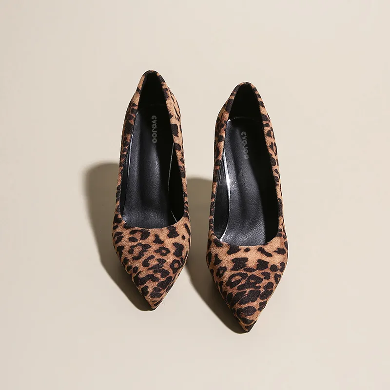 CVOJOO Slim Heel High Heels Women's Leopard Print-4