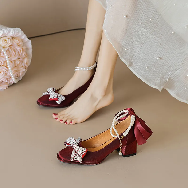 CVOJOO Chunky Heel High Heels Women's Burgundy-2
