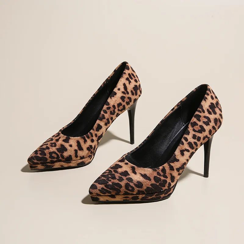 CVOJOO Slim Heel High Heels Women's Leopard Print-2