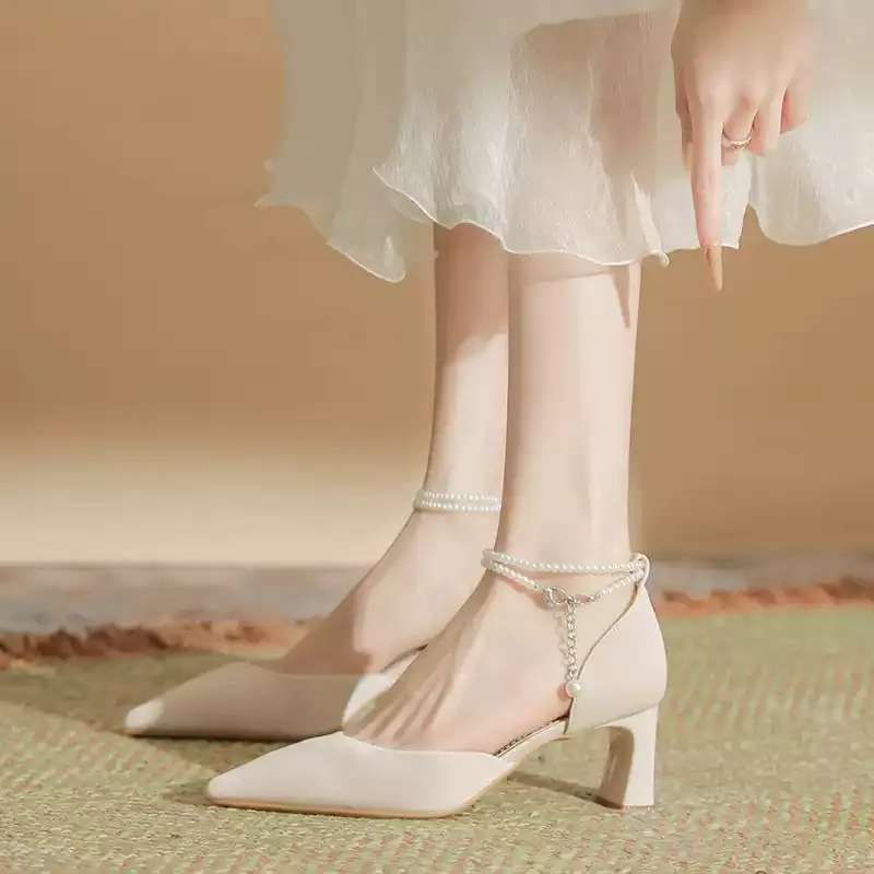 CVOJOO Chunky Heel High Heels 7CM Women's Ecru-2