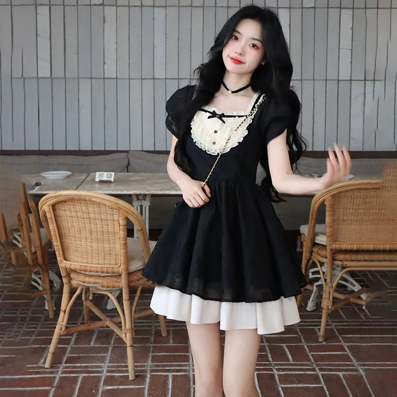 SYEEE WITH U Short Sleeved Dress Women's Black-6