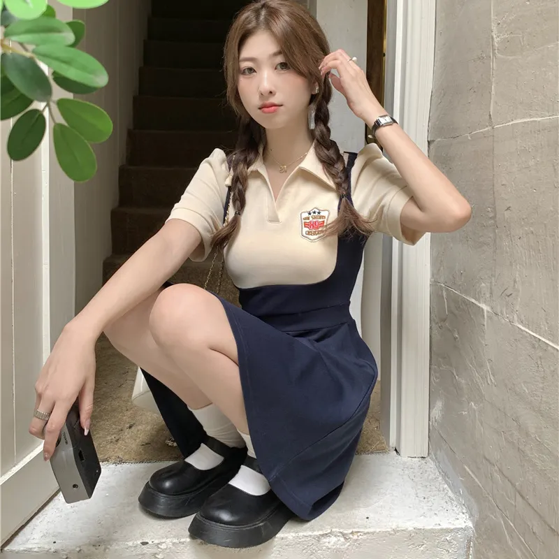 SYEEE WITH U Short Sleeved Dress Women's Navy Blue-4