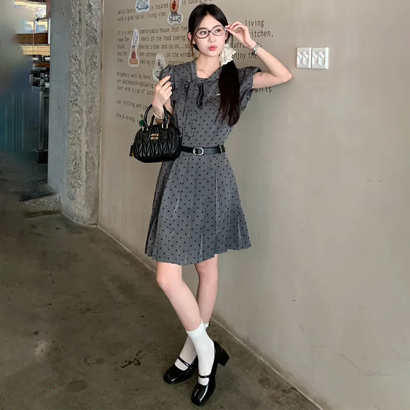 SYEEE WITH U Short Sleeved Dress Women's Gray-4