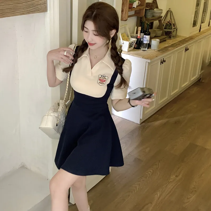 SYEEE WITH U Short Sleeved Dress Women's Navy Blue-2