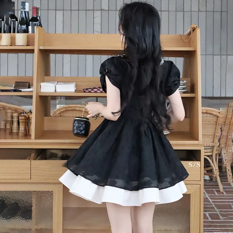 SYEEE WITH U Short Sleeved Dress Women's Black-5
