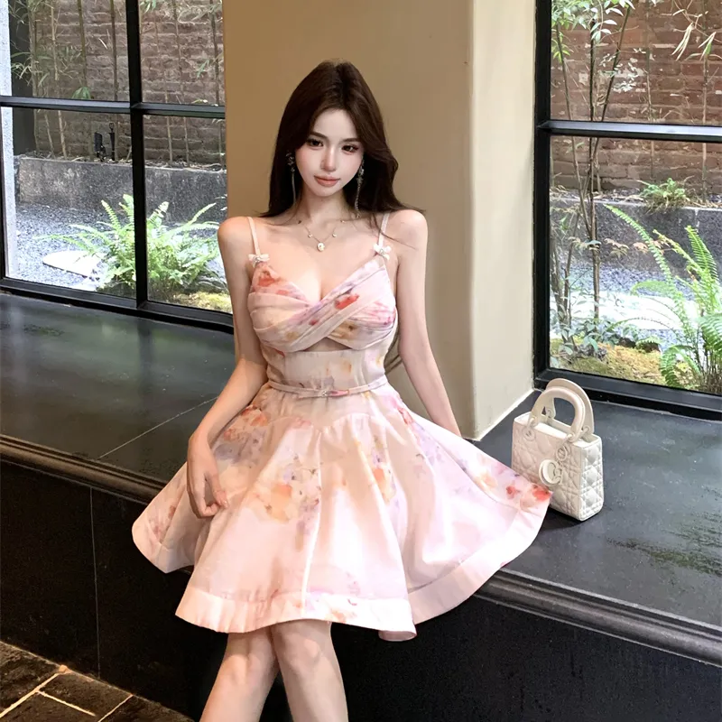 SYEEE WITH U Slip Dress Women's Pink With Belt-2