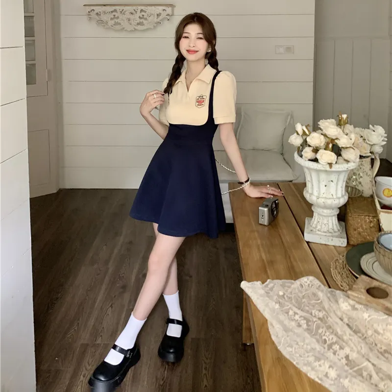 SYEEE WITH U Short Sleeved Dress Women's Navy Blue-6
