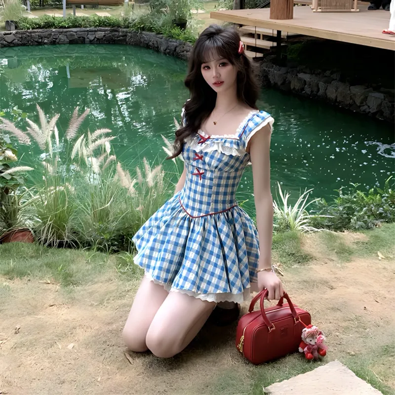 SYEEE WITH U Short Sleeved Dress Women's Blue-5