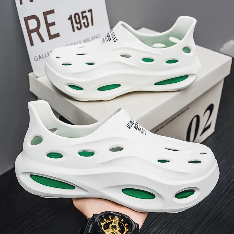 LONGDUIZHANG Clogs Unisex White Green-3