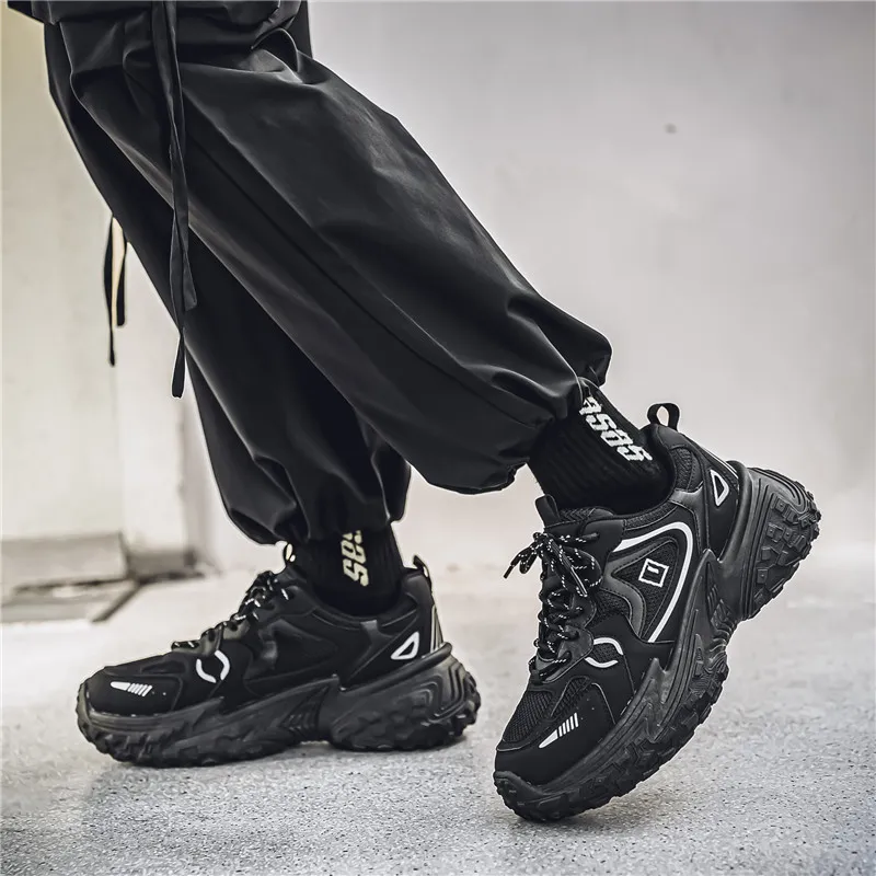 NONGRAK Height Increasing Slip-Resistant Low-Top Chunky Sneakers Men's Black-2