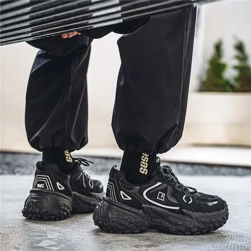 NONGRAK Height Increasing Slip-Resistant Low-Top Chunky Sneakers Men's Black-4