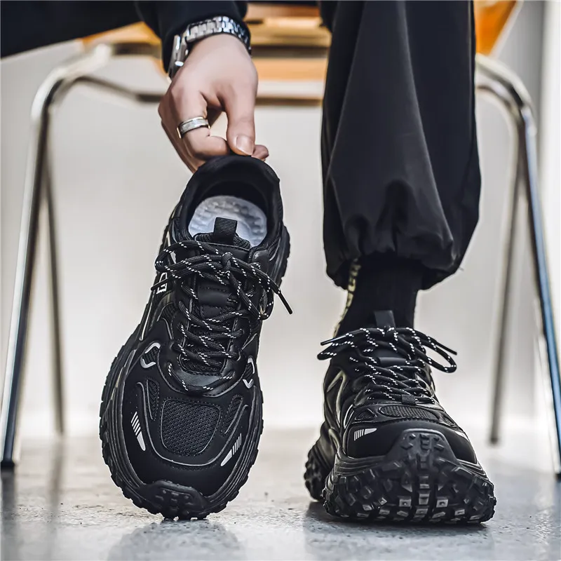 NONGRAK Height Increasing Slip-Resistant Low-Top Chunky Sneakers Men's Black-1