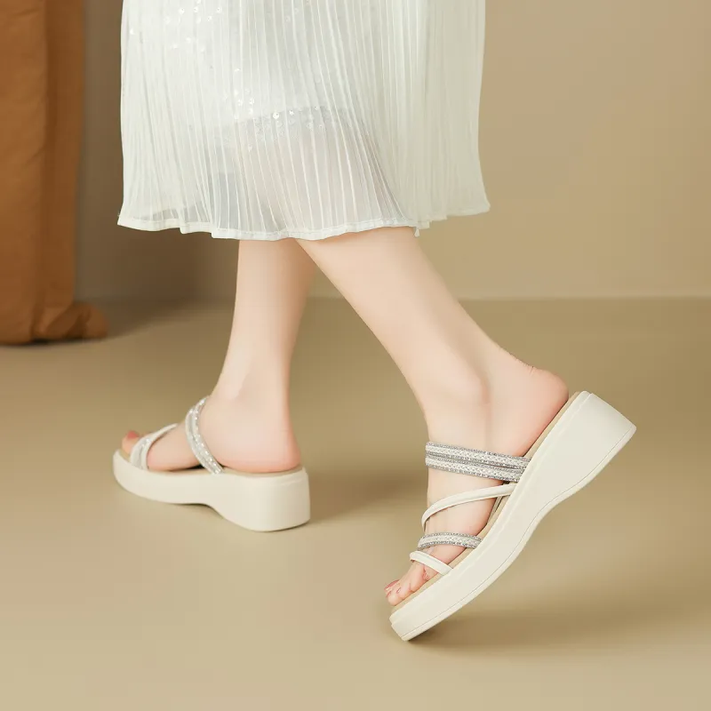 FIVE PLUS Slip Resistant Odor Resistant Abrasion Resistant Slide Slippers Women's Beige-4