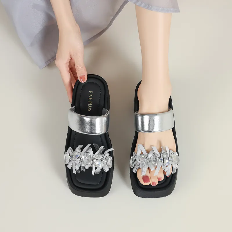 FIVE PLUS PU Polyurethane Slip Resistant Slide Slippers Women's Silver-2