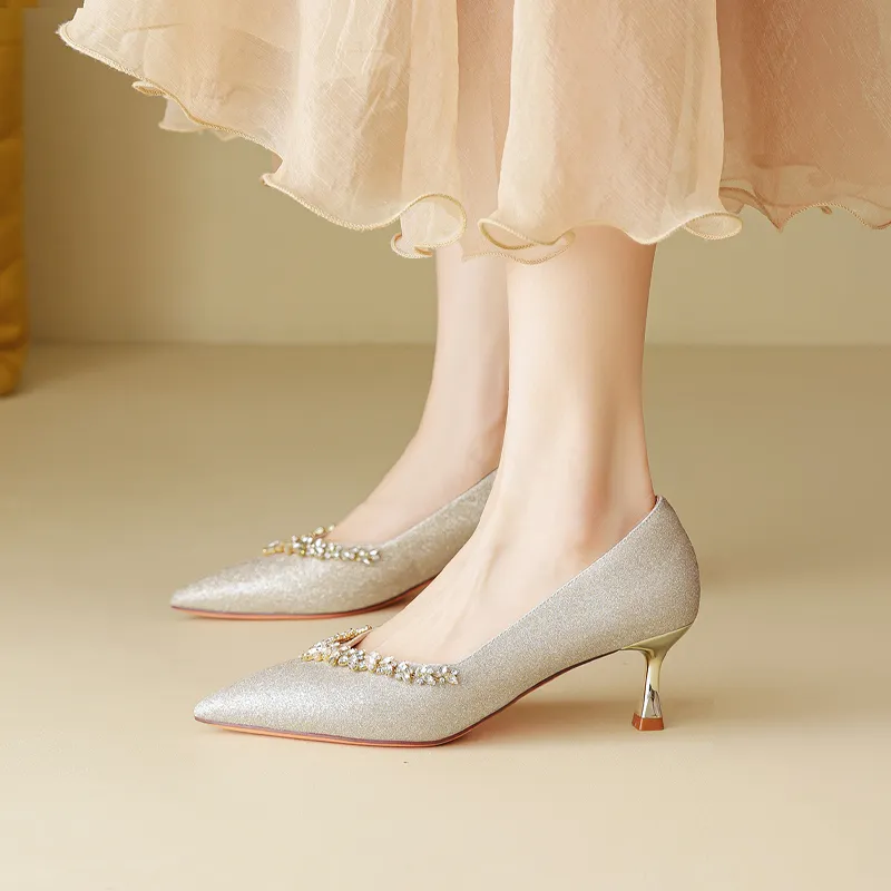 FIVE PLUS Slim Heel High Heels 5cm Women's Gold-5